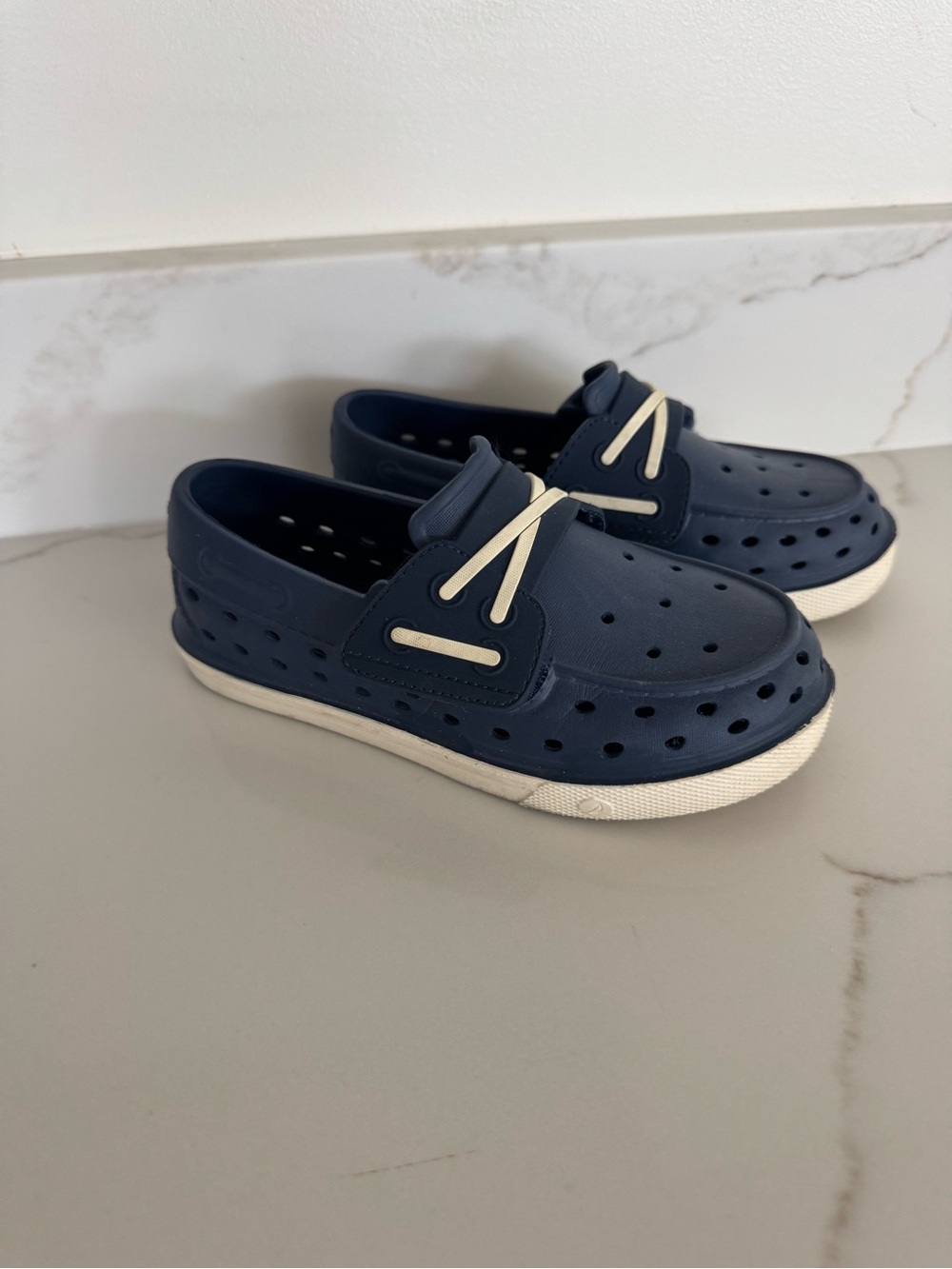 Kids Sperry Navy Slip-On Water Shoes with Cream Accents